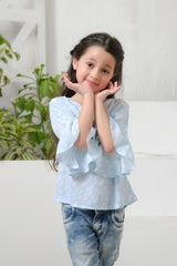 Sprinkles Stitched 1 Piece Summer Shirts Kids Collection'2025-Allover Sky Dot Print Frill Sleeves Top