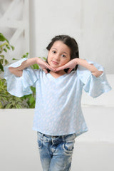 Sprinkles Stitched 1 Piece Summer Shirts Kids Collection'2025-Allover Sky Dot Print Frill Sleeves Top