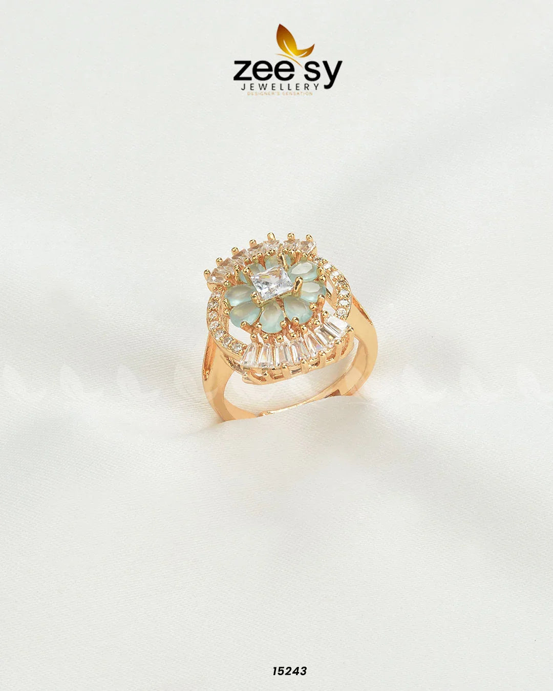 Shein Flower Ring Mint Green - Zeesy Jewellery