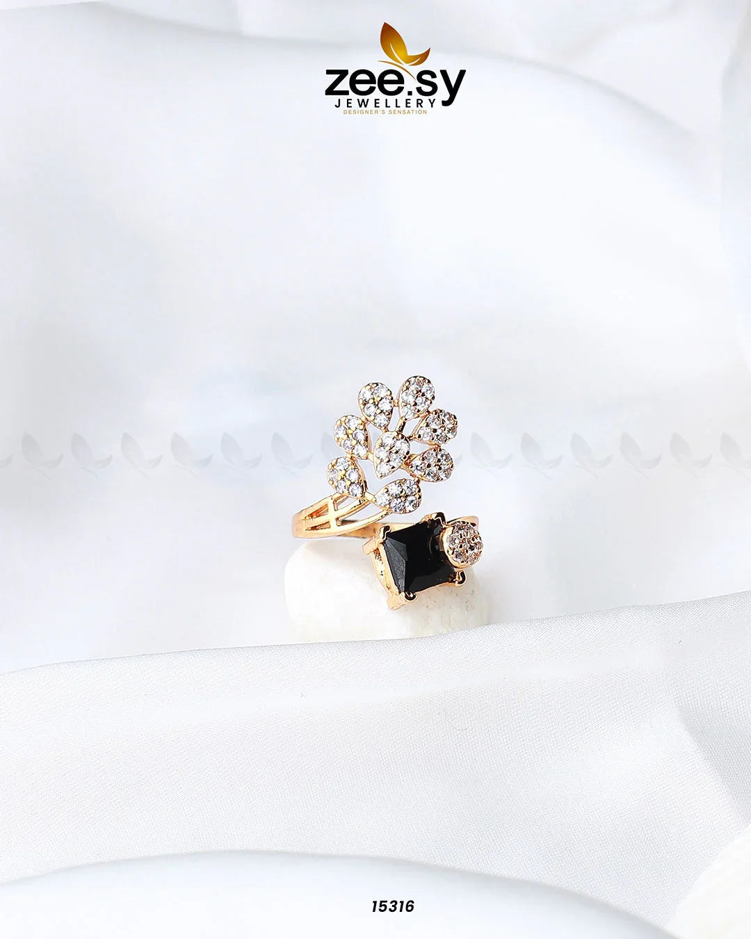 Delicate Leaf Ring Black - Zeesy Jewellery