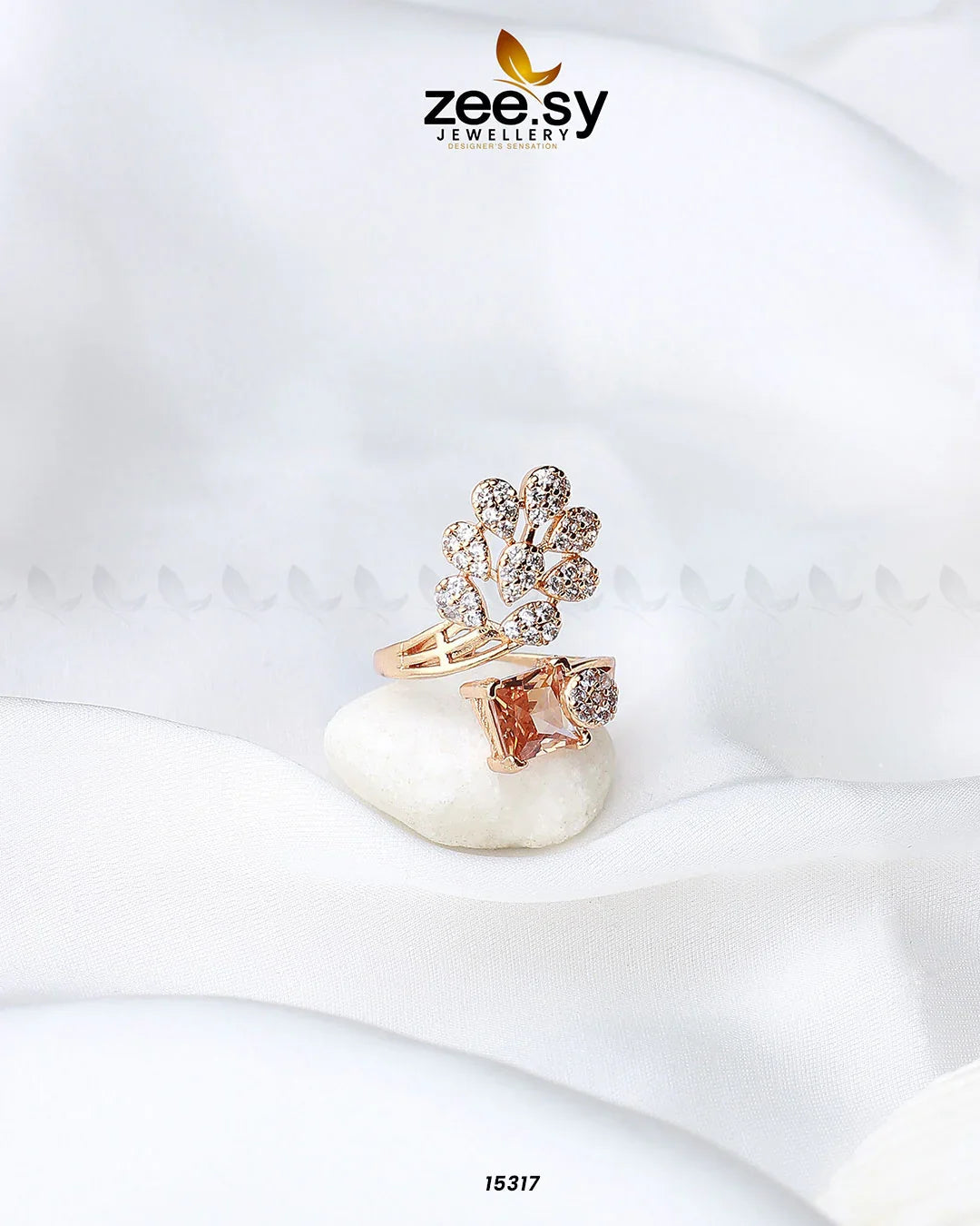Delicate Leaf Ring Champagne - Zeesy Jewellery