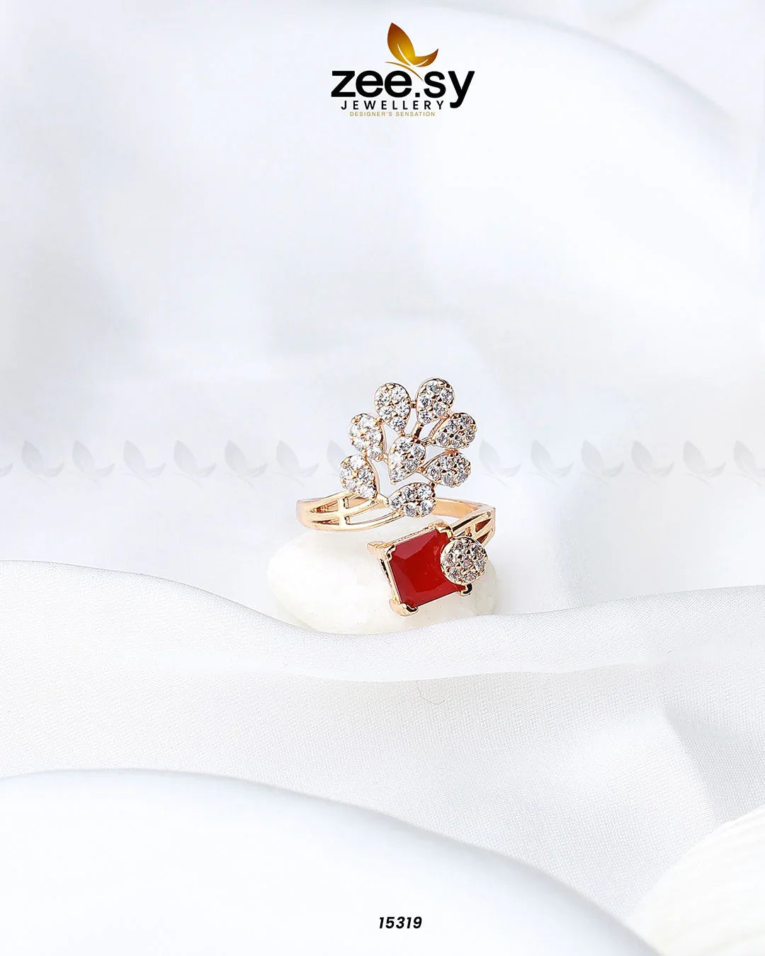 Delicate Leaf Ring Red - Zeesy Jewellery