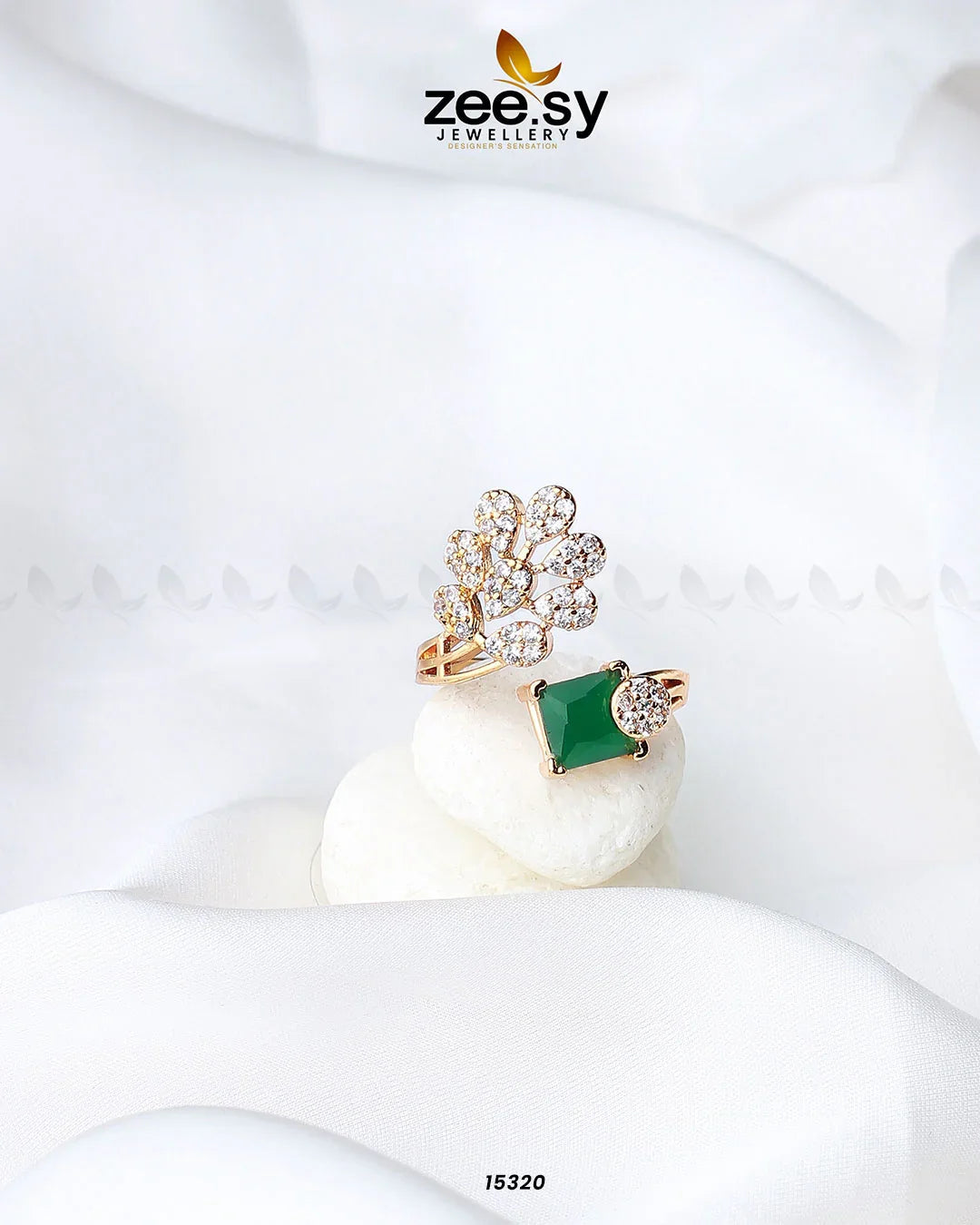 Delicate Leaf Ring Green - Zeesy Jewellery