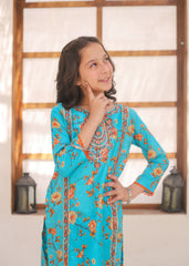 Khanak Stitched Kids-Turquoise Blue Embroidered Gharara KST 149