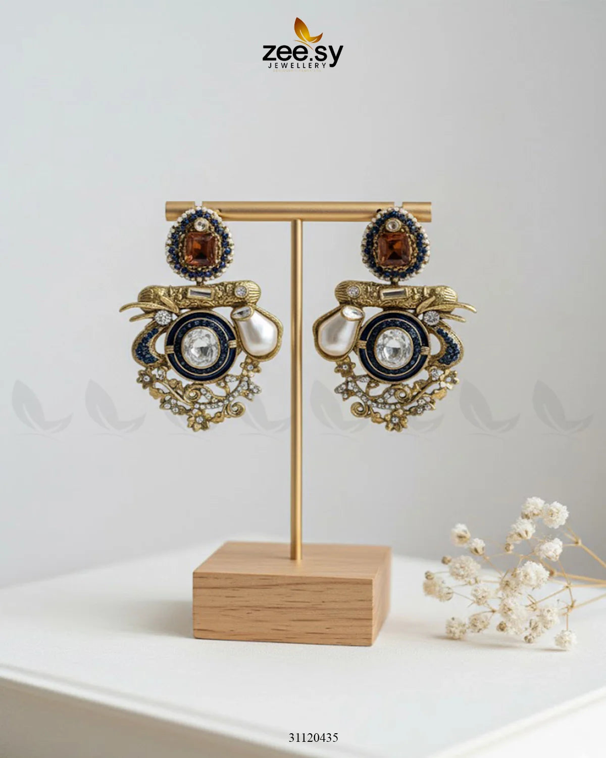 Regal Multi Baroque Drop Earrings Golden Blue - Zeesy Jewellery