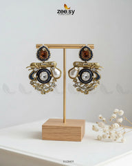 Regal Multi Baroque Drop Earrings Golden Blue - Zeesy Jewellery