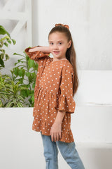 Sprinkles Stitched 1 Piece Summer Shirts Kids Collection'2025-Dot Print Puff Sleeve Peplum Top