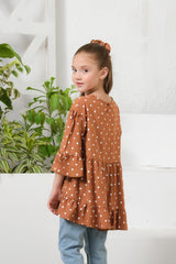 Sprinkles Stitched 1 Piece Summer Shirts Kids Collection'2025-Dot Print Puff Sleeve Peplum Top