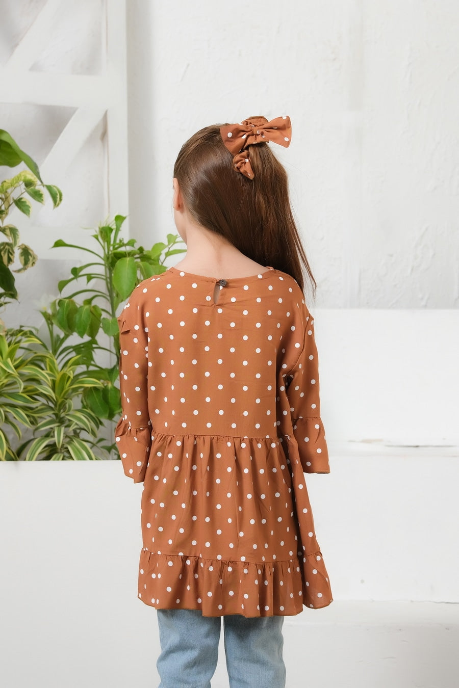 Sprinkles Stitched 1 Piece Summer Shirts Kids Collection'2025-Dot Print Puff Sleeve Peplum Top