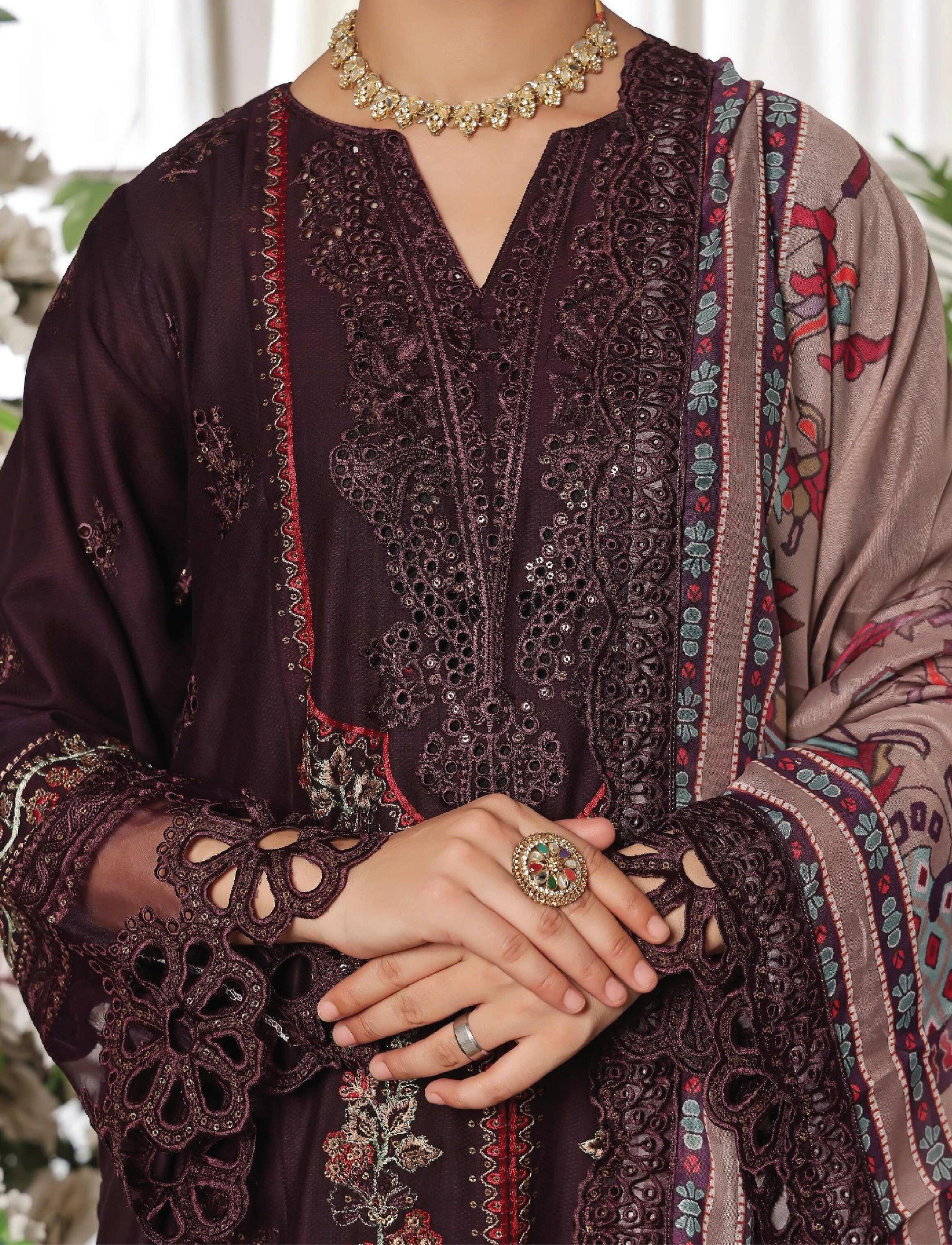 Dressline New Semi Stitched 3 Pcs Premium Dyed Lawn Fancy Full Chikankari With Sequence Emb Collection