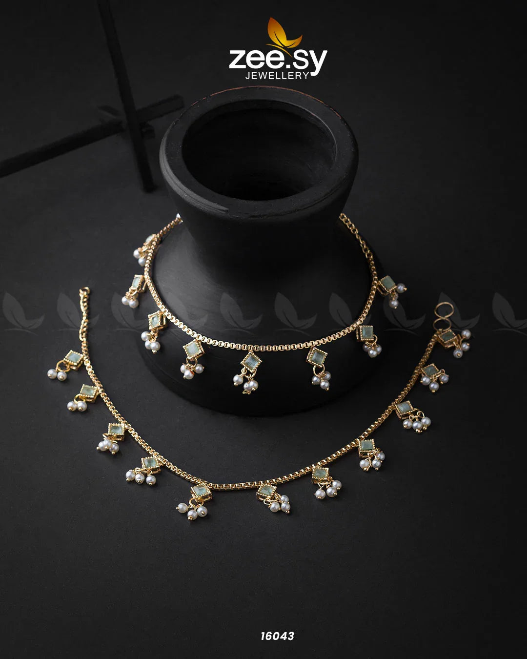 Cubic Anklets Mint Green - Zeesy Jewellery