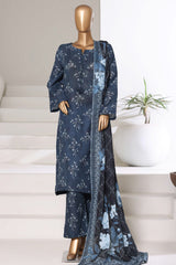 Sada Bahar Stitched 3 Piece Printed Khaddar Vol-03 Suit-PR-16774-Blue
