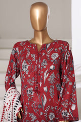 Sada Bahar Stitched 3 Piece Printed Khaddar Vol-03 Suit-PR-16778-Maroon