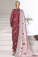 Sada Bahar Stitched 3 Piece Printed Khaddar Vol-03 Suit-PR-16778-Maroon