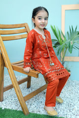 Nazakat By Khanak 2025-Chilli Orange 2pcs Embroidered Suit KST 075