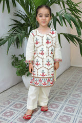 Khanak Stitched Kids-Floral White 2pcs Embroidered Suit KST 076