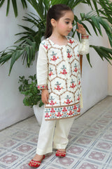Khanak Stitched Kids-Floral White 2pcs Embroidered Suit KST 076