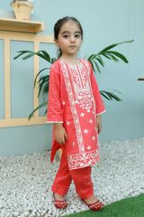 Khanak Stitched Kids-Coral Pink Embroidered 2Pcs Suit KST 077