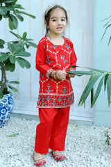 Nazakat By Khanak 2025-Tomato Red Embroidered 2Pcs Suit KST 083