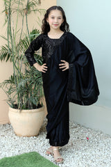 Roshni By Khanak Kids 2025-Black Sequence Saree SK 001