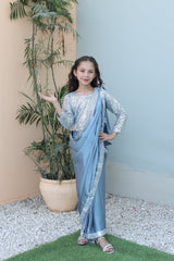 Roshni By Khanak Kids 2025-Ice Blue Sequence Saree Sk 002