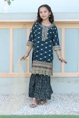 Khanak Kids Persian Green Gharara-KG 018