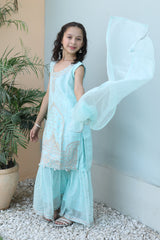 Khanak Stitched Kids-Ice Blue Gharara-KG 011