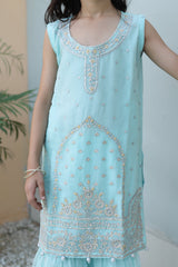 Khanak Stitched Kids-Ice Blue Gharara-KG 011