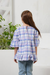 Sprinkles Stitched 1 Piece Summer Shirts Kids Collection'2025-Plaid  Print Puff Sleeve Shirt - Purple