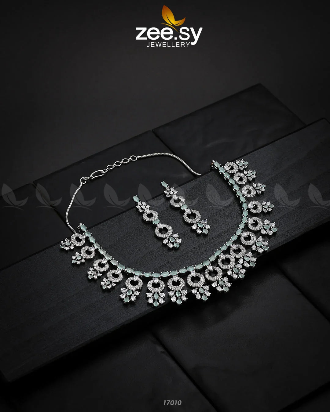 Statement Pieces Necklace Silver Mint Green - Zeesy Jewellery