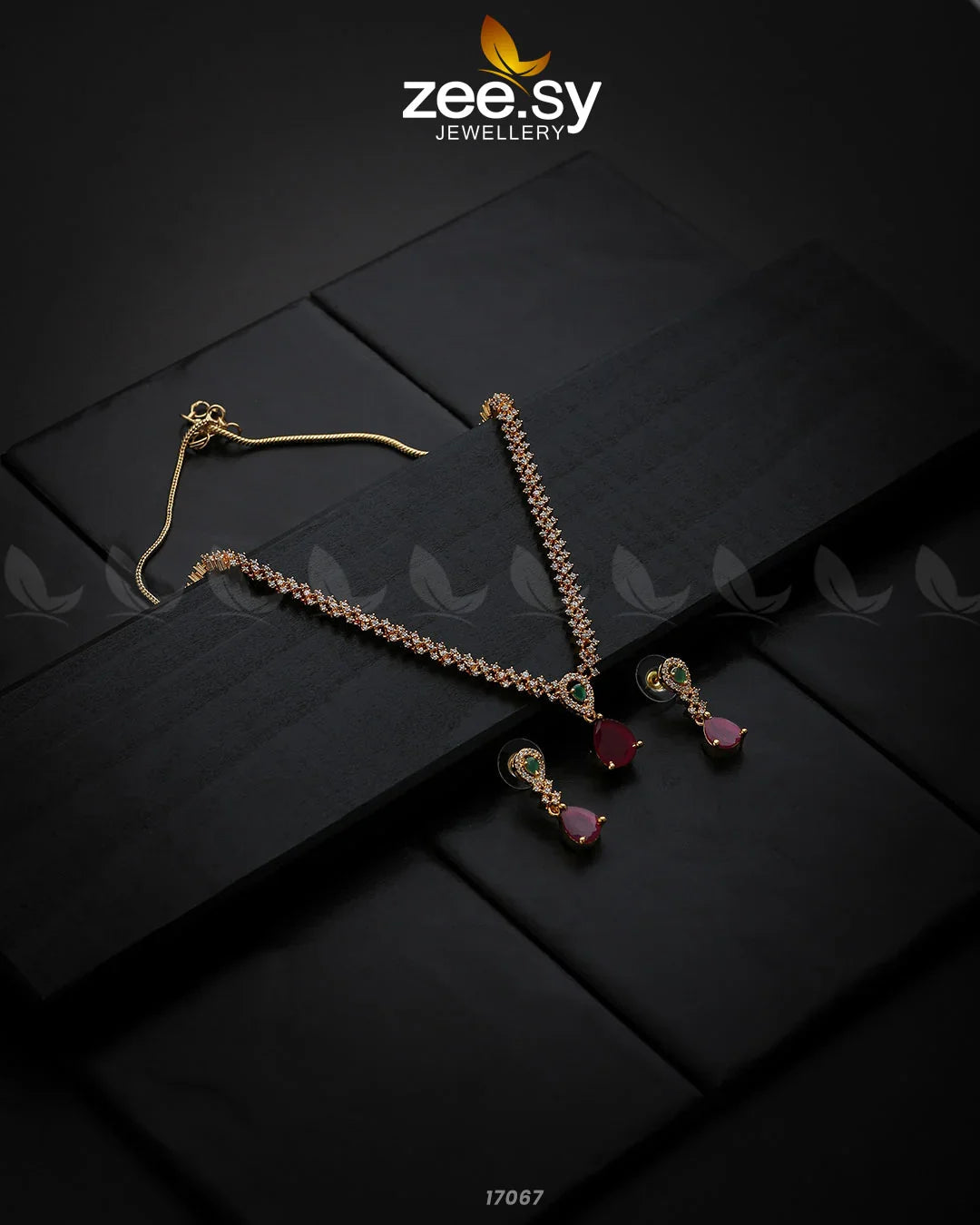Nargis Zircon Necklace Golden Red & Green - Zeesy Jewellery