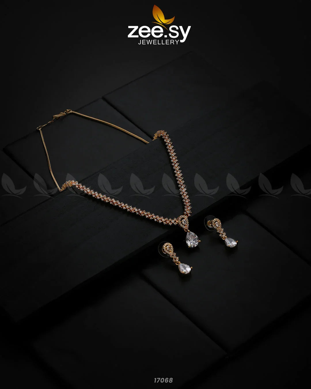 Nargis Zircon Necklace Golden White - Zeesy Jewellery