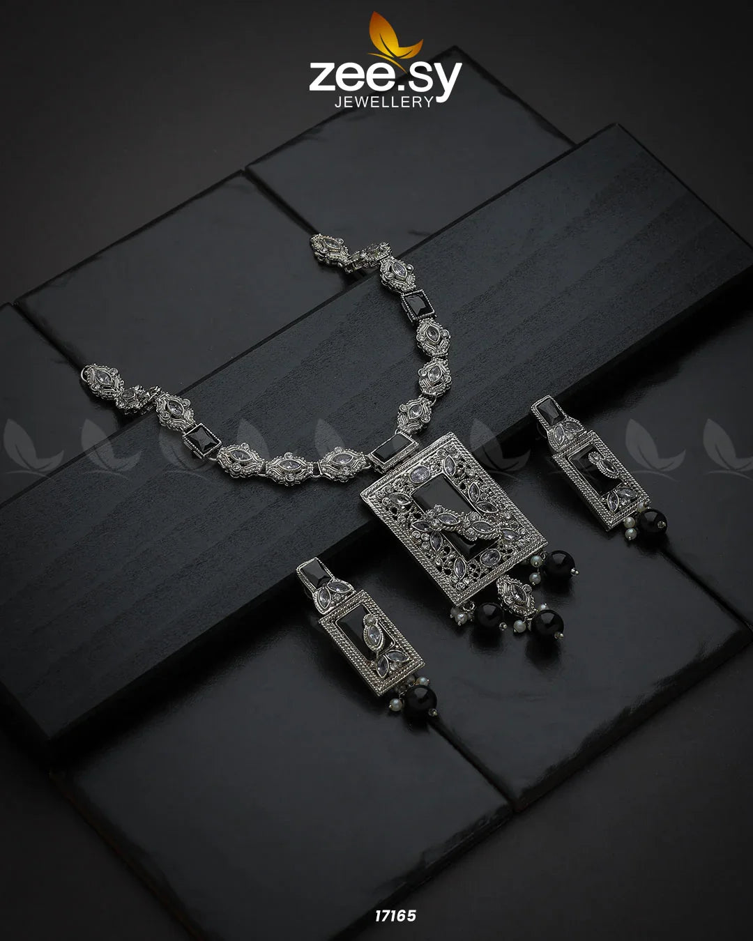 Majestic Gems Necklace Silver Black - Zeesy Jewellery