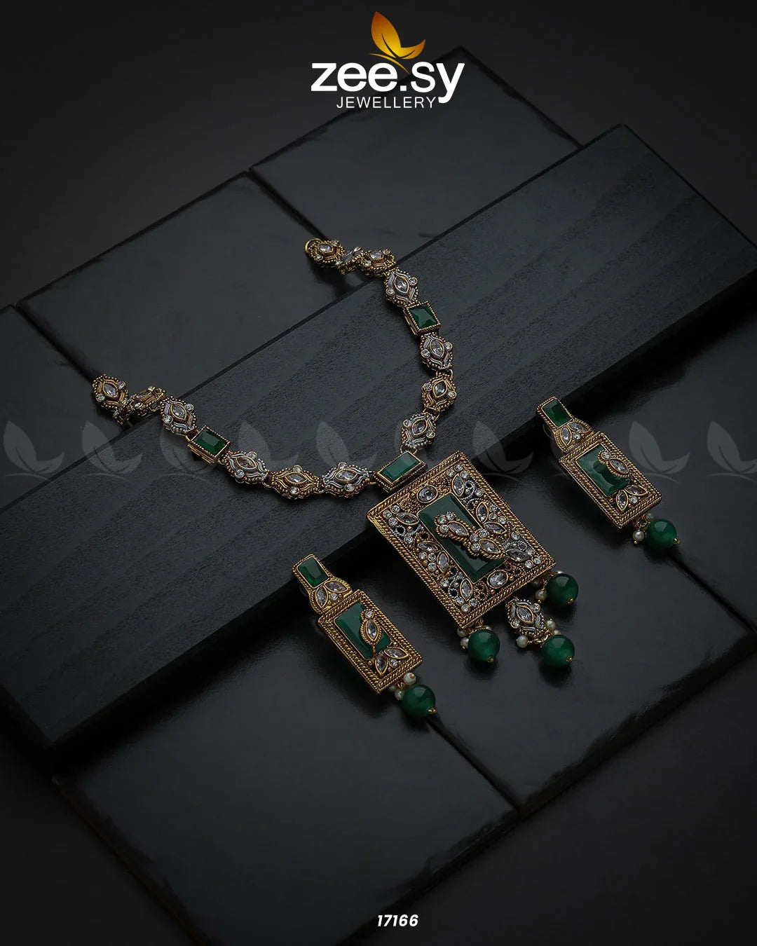 Majestic Gems Necklace Golden Green - Zeesy Jewellery