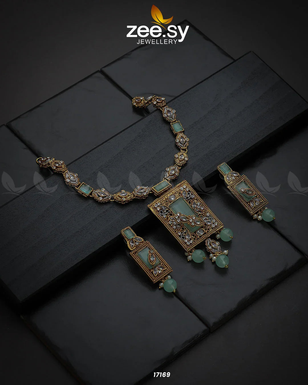 Majestic Gems Necklace Golden Mint Green - Zeesy Jewellery