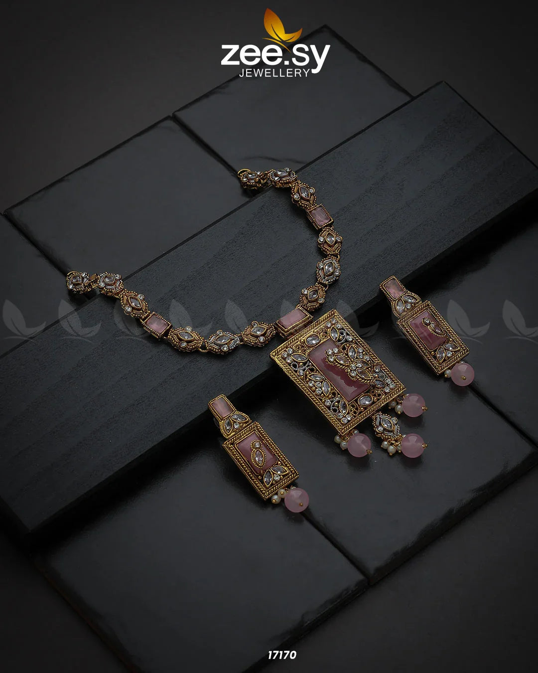 Majestic Gems Necklace Golden Mint Pink - Zeesy Jewellery