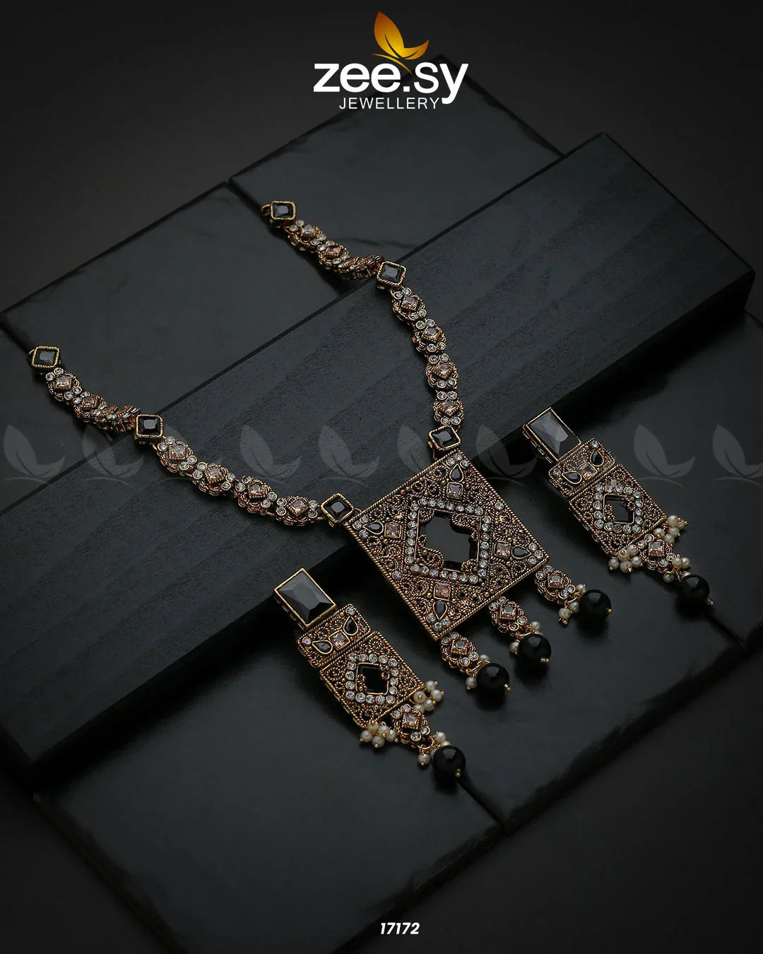 Captivating Crystals Necklace Golden Black - Zeesy Jewellery