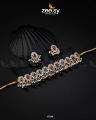 Blooming Flower Necklace Set Golden Black - Zeesy Jewellery