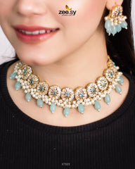 Blooming Flower Necklace Set Golden Feroza - Zeesy Jewellery