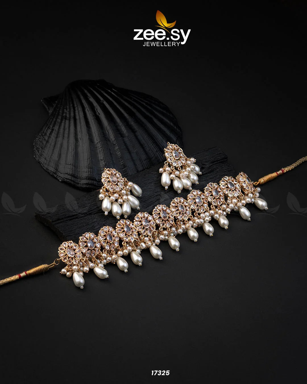 Blooming Flower Necklace Set Golden Pearl - Zeesy Jewellery