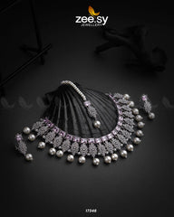 Preeti Necklace Silver Pink - Zeesy Jewellery