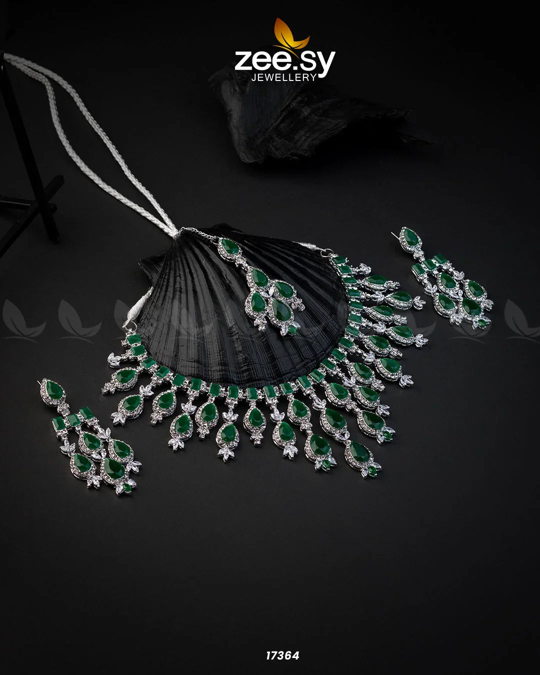 Gorgeous Necklace Set Silver Green - Zeesy Jewellery