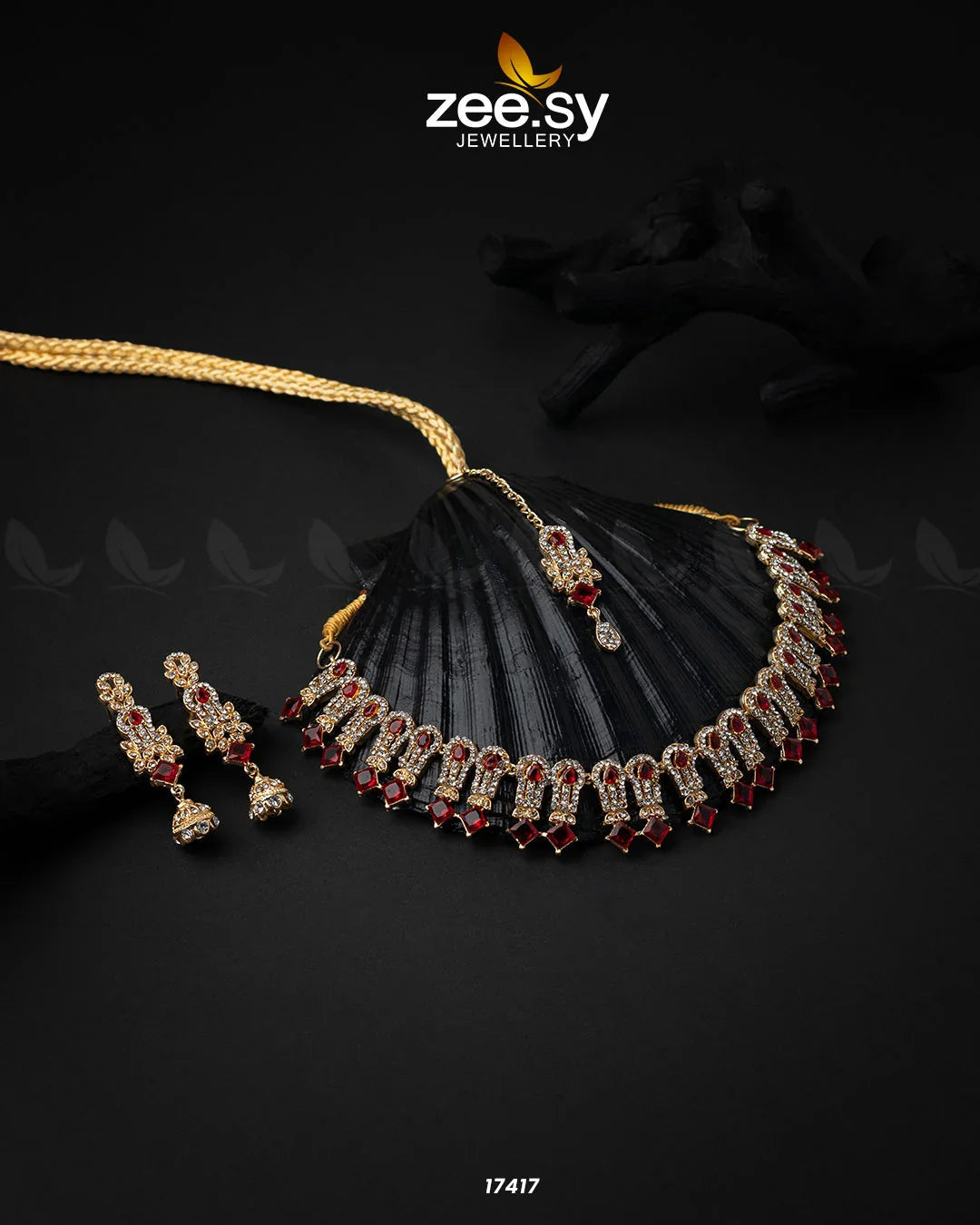 Classic Zircon Necklace Golden Red - Zeesy Jewellery