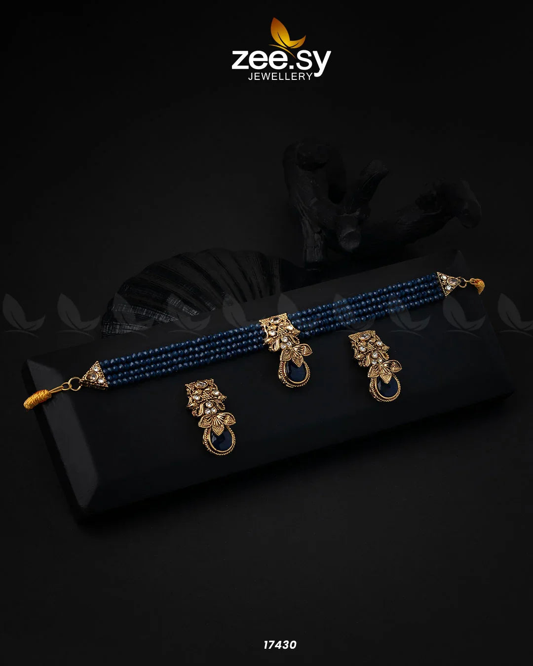 Egyptian Choker Necklace Golden Blue - Zeesy Jewellery