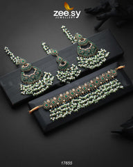 Amaira Chokar Necklace Set Green - Zeesy Jewellery