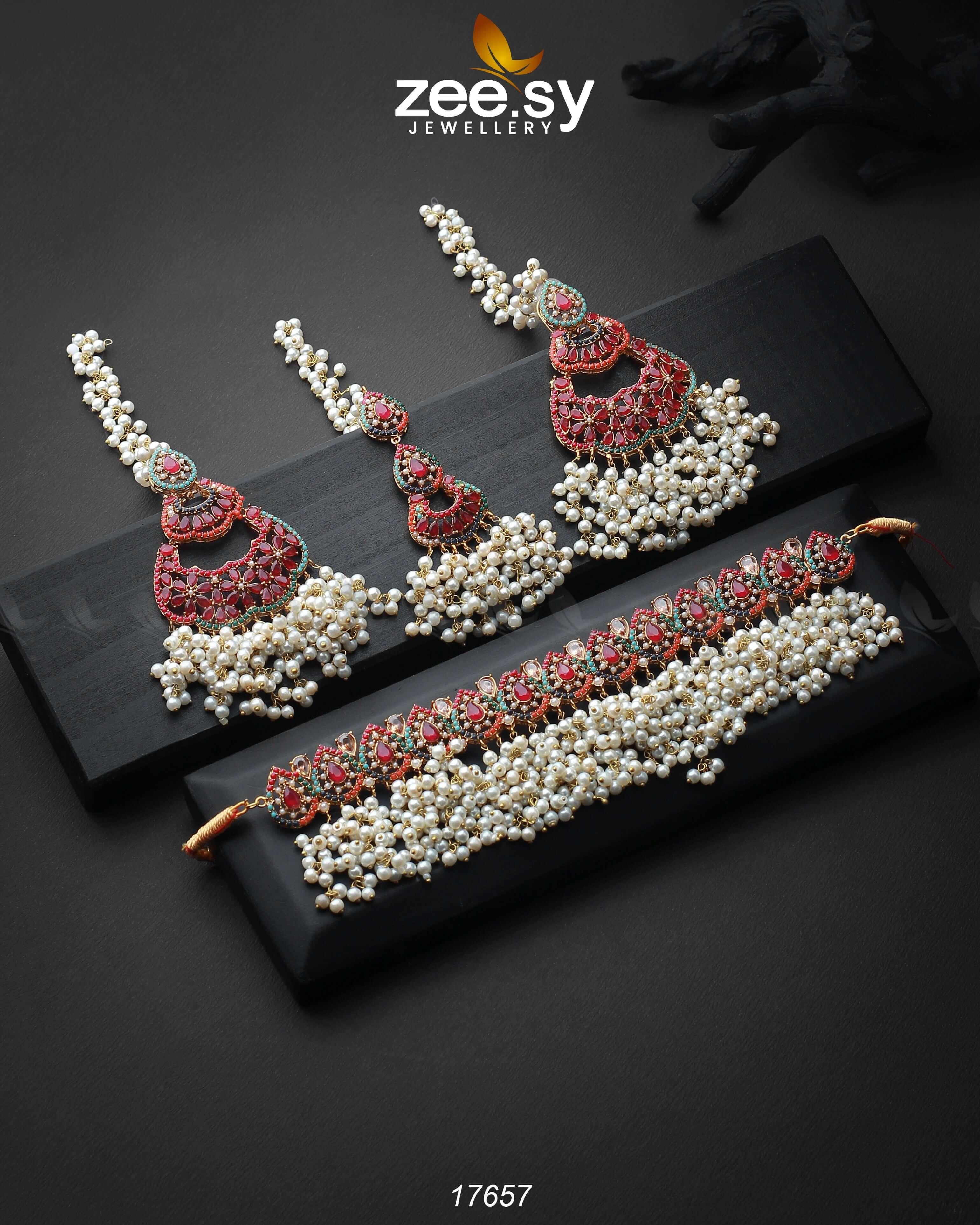 Amaira Chokar Necklace Set Multi - Zeesy Jewellery