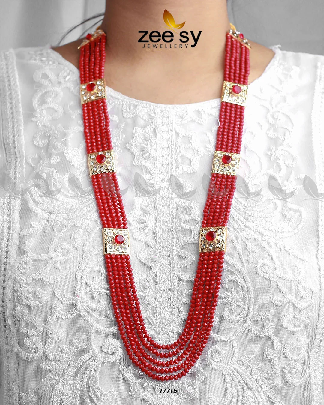 Initials Malla Necklace Mahroon Red - Zeesy Jewellery