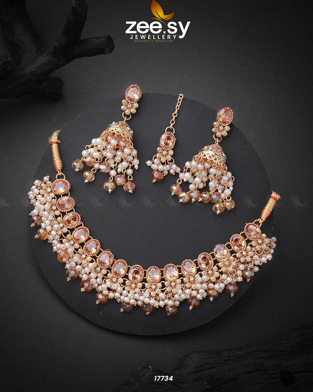 Celosia Necklace Golden Champagne - Zeesy Jewellery