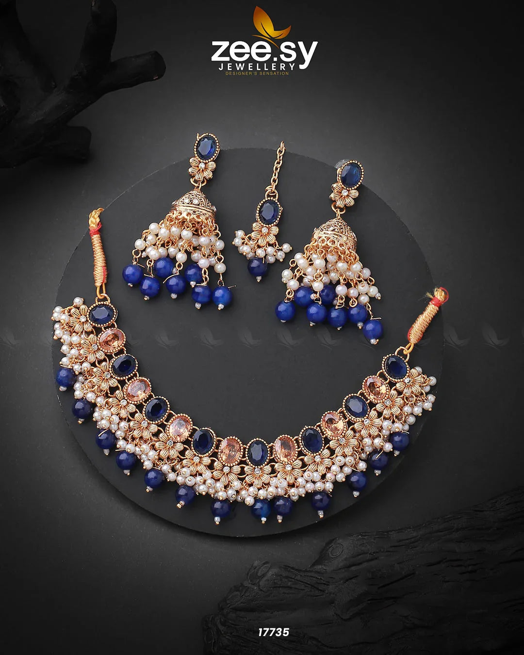 Celosia Necklace Golden Blue - Zeesy Jewellery