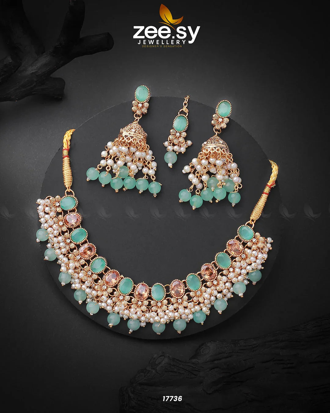 Celosia Necklace Golden Mint Green - Zeesy Jewellery